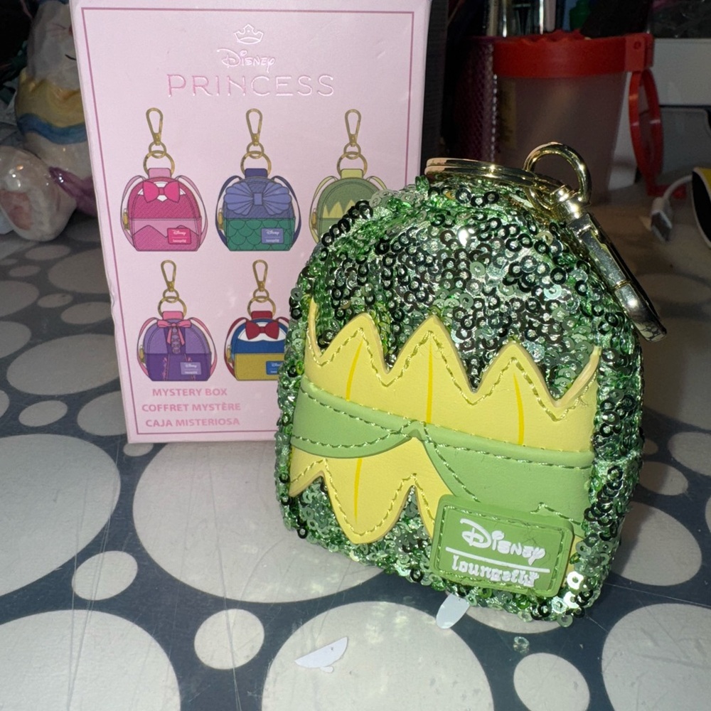 Loungefly Disney Princess and the Frog Green Sequin Bag Charm Keychain - Picture 2 of 4